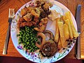 Battered Fish Goujons, Battered Onion Rings, Peas, Chips and Tartare Sauce (17459973755).jpg