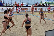 Deutsch: Beachhandball Europameisterschaften 2019 (Beach handball Euro); Tag 3: 4. Juli 2019 – Frauen, Platzierungsrunde Gruppe III, Schweiz-Nordmazedonien 2:0 (21:6, 23:20) English: Beach handball Euro; Day 3: 4 July 2019 – Women Consolation Round Group III – Switzerland-North Macedonia 2:0 (21:6, 23:20)