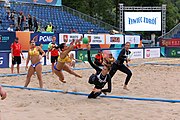 Deutsch: Beachhandball Europameisterschaften 2019 (Beach handball Euro); Tag 3: 4. Juli 2019 – Frauen, Hauptrunde Gruppe II, Deutschland-Spanien 1:2 (18:24, 24:14, 8:9) English: Beach handball Euro; Day 3: 4 July 2019 – Women Main Round Group II – Germany-Spain 1:2 (18:24, 24:14, 8:9)