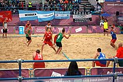 Deutsch: Beachhandball bei den Olympischen Jugendspielen 2018; Tag 5, 10. November 2018; Jungen, Hauptrunde - Ungarn-Portugal 0:2 English: Beach handball at the 2018 Summer Youth Olympics at 11 October 2018 – Boys Main Round – Hungary-Portugal 0:2