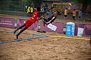 Deutsch: Beachhandball bei den Olympischen Jugendspielen 2018; Tag 6, 11. Oktober 2018; Jungen, Platzierungssspiel Ränge 11-12 – Paraguay-Mauritius 2:0 English: Beach handball at the 2018 Summer Youth Olympics at 11 October 2018 – Boys Placement Match 11-12 – Paraguay-Mauritius 2:0