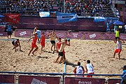 Deutsch: Beachhandball bei den Olympischen Jugendspielen 2018; Tag 4, 10. Oktober 2018; Jungs, Vorrunde, Gruppe B - Italien-Argentinien 1:2 English: Beach handball at the 2018 Summer Youth Olympics at 10 October 2018 – Boys Preliminary Round Group B‎ – Italy-Argentina 1:2