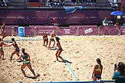 Deutsch: Beachhandball bei den Olympischen Jugendspielen 2018; Tag 4, 10. Oktober 2018; Mädchen, Vorrunde, Gruppe A - Ungarn-Chinese Taipei (Taiwan) 2:0 English: Beach handball at the 2018 Summer Youth Olympics at 10 October 2018 – Girls Preliminary Round Group A‎ – Hungary-Chinese Taipei 2:0