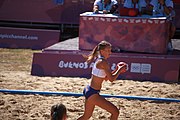 Deutsch: Beachhandball bei den Olympischen Jugendspielen 2018; Tag 3, 10. Oktober 2018; Mädchen, Vorrunde, Gruppe B - Niederlande-Argentinien 2:0 English: Beach handball at the 2018 Summer Youth Olympics at 10 October 2018 – Girls Preliminary Round Group B‎ – Netherlands-Argentina 2:0