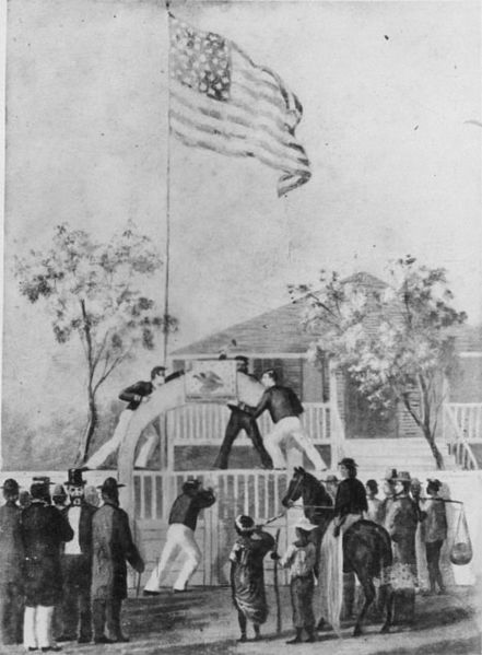 Beresford and Lord Gordon restoring the coat of arms over the United States Legation at Honolulu, 1865