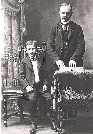 Blind itinerant evangelist and assistant, Chatmoss, c. 1898 Blind evangelist and assistant.jpg