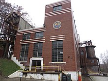 Building at the Bruceton Research Center near Pittsburgh in 2018, displaying a Bureau of Mines seal long after its closure Bruceton Research Center 2018.jpg