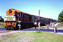 Westrail C1702 at Busselton with a Hotham Valley Railway tour train in March 1986 C1702 Busselton, 1986.JPG