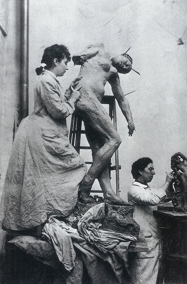 Camille Claudel (left) and sculptor Jessie Lipscomb in their Paris studio in the mid-1880s