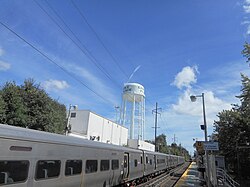 The Carle Place Water Tower as seen from the LIRR station