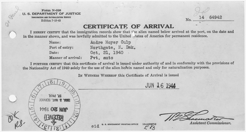 File:Certificate of Arrival for Andre Moyer Culp. - NARA - 281914.tif