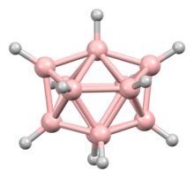 Ball-and-stick model of the octadecahedral closo-undecaborate ion, [B11H11] , as found in the crystal structure of the benzyltriethylammonium salt. Closo-undecaborate(11)-dianion-from-xtal-3D-bs-17.png