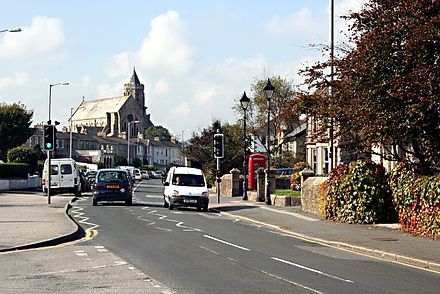 Commercial Road, Hayle (St Elwyn's Church in the background)