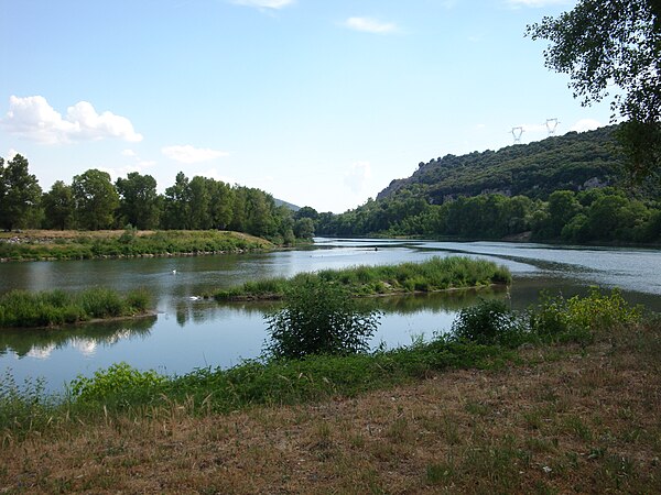 Confluence of the Isère (left) and the Rhône (right) near La Roche-de-Glun