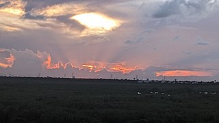 <span class="mw-page-title-main">Crepuscular rays</span> Sunbeams that originate when the Sun is just below the horizon