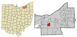 Localização no condado de Cuyahoga e no estado de Ohio.