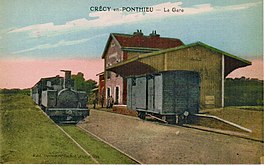 Postkarte eines Zuges in Crécy-en-Ponthieu