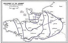A map showing the pre-invasion Allied plans for the development of the lodgement area in France during Operation Overlord Development of the lodgement.jpg