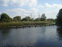 River Lee Navigation above Enfield Lock. The River Lea proper can be seen in the background