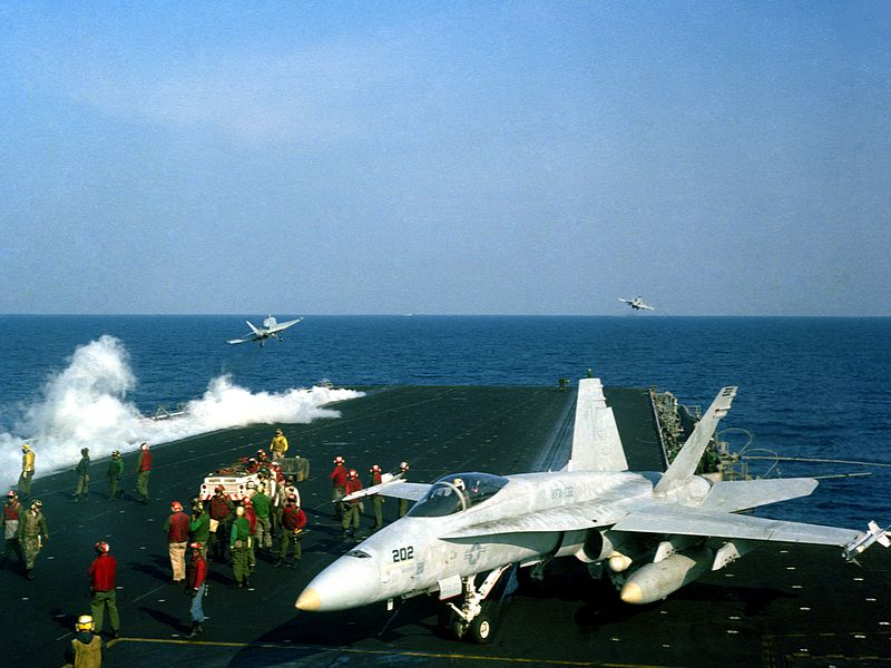 File:F-18A of VFA-132 on USS Coral Sea (CV-43) c1985.jpg