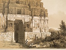 An 1847 sketch of gopuram with ruined pillars, published by James Fergusson Fergusson, James, Gateway at Chillambaram, 1847.jpg