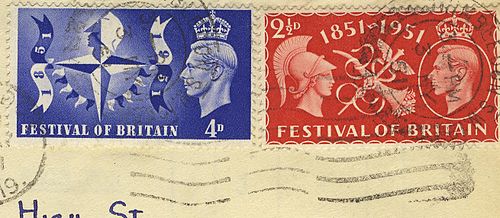 Postage stamps commemorating the Festival of Britain, with the Festival Star on the 4d issue