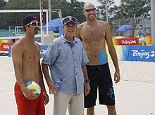 Dalhausser and Rogers celebrate their gold medal win in 2008 with George W. Bush George W Bush with Todd Rogers and Phil Dalhausser.jpg