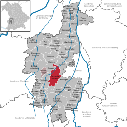 Läget för Gessertshausen i Landkreis Augsburg