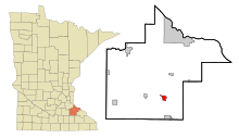 Goodhue megye Minnesota beépített és be nem épített területei Zumbrota Highlighted.svg