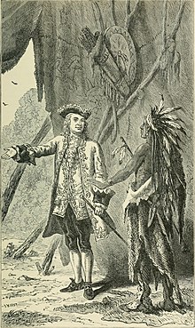 William Johnson negotiating with a Mohawk chief. History of the City of New York, 1896. History of the city of New York- its origin, rise and progress (1896) (14783072053).jpg