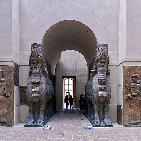 Human-headed winged bulls from Sargon II's palace in Dur-Sharrukin, modern Khorsabad (Louvre)