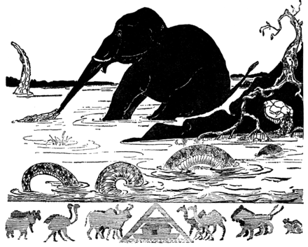 Woodcut illustration for "The Elephant's Child" by Rudyard Kipling