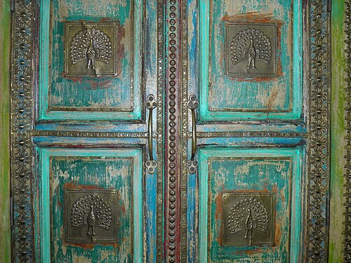 Brass inlaid indian vintage wardrobe doors