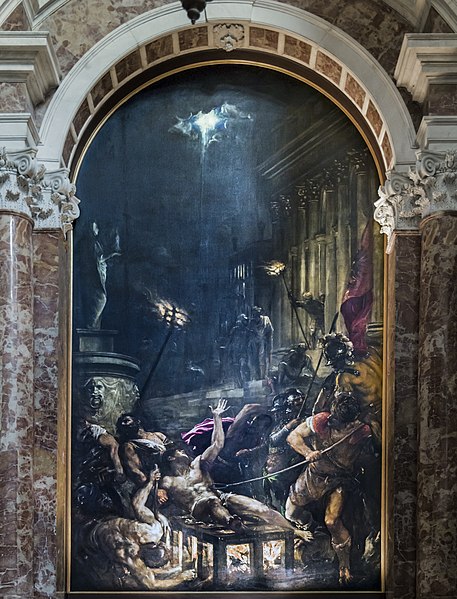 File:Interior of Chiesa dei Gesuiti (Venice) - left nave - The Martyrdom of St Lawrence - Titian.jpg