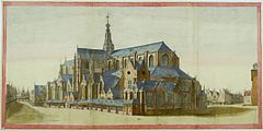 Jan Abrahamsz Beerstraaten's view of the St. Bavochurch in 1659 soon after the new consistory (in the foreground) was completed by Salomon de Bray