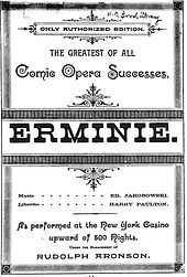 Title page of Erminie, noting its run at the theatre Jakobowski- Erminie.jpg