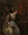 Jan Steen: Ein Mann bläst Rauch zu einer betrunkenen Frau um 1660–1665