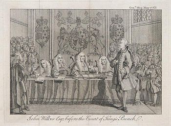 John Wilkes Esq; before the Court of King's Bench, engraving from The Gentleman's Magazine for May 1768