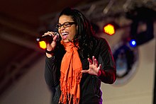 Sparks performing at the USO Show at Camp Buehring in 2011 Jordan Sparks USO show on Camp Buehring, Kuwait 2011.jpg
