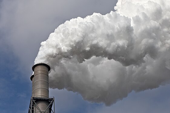 Smoking chimney of coal power plant Moorburg, Hamburg, Germany