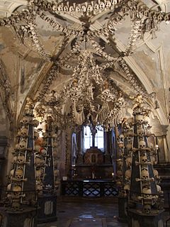 Sedlec Ossuary Chapel in the Czech Republic decorated with bones