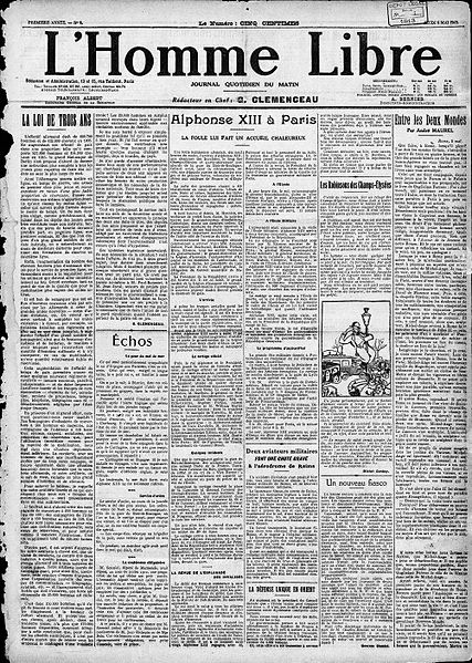 File:L'Homme libre numéro 4, 8 mai 1913, page 1.jpg