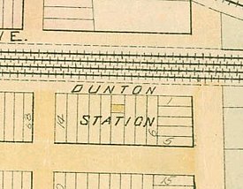 Dunton station on an 1891 map, halfway between 134th Street and Van Wyck Avenue LIRR 1891 Dunton station.jpg