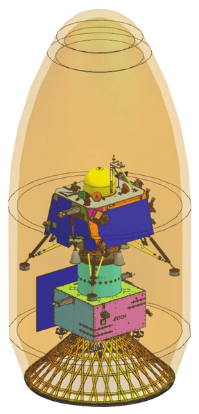 File:LVM3 M4, Chandrayaan-3 - Render of Encapsulated Payload Fairing with Chandrayaan-3 composite stack.png