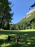 Le massif de la Baume vu depuis la route du lac à Bonlieu dans le Jura en Franche-Comté.