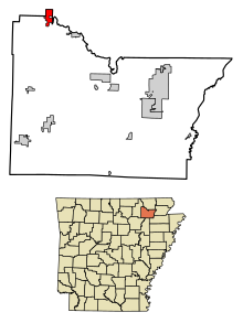 Lawrence County Arkansas Sisällytetyt ja rekisteröimättömät alueet Ravenden Highlighted 0558250.svg