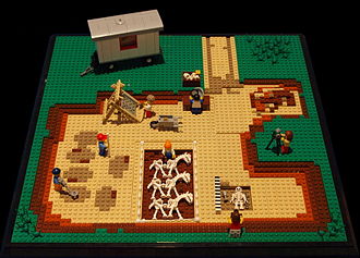 The excavation of the Wulfsen horse burial as a LEGO miniature Lego Wulfsen horse burial.jpg