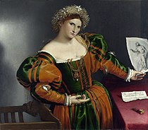 罗伦佐·洛托（英语：Lorenzo Lotto）的《受到卢克丽霞启发的女人肖像画（英语：Portrait of a Woman Inspired by Lucretia）》，96 × 110cm，约作于1530-1533年，自1927年起收藏[48]