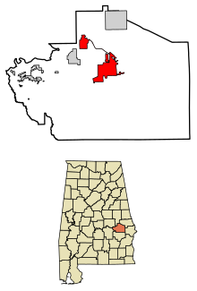 Macon County Alabama Incorporated and Unincorporated areas Tuskegee Highlighted 0177304.svg