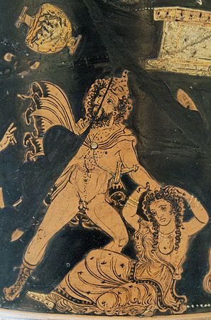 Licurg atacant a Ambrosia. Pintura del 350–340 aC. Museu Britànic